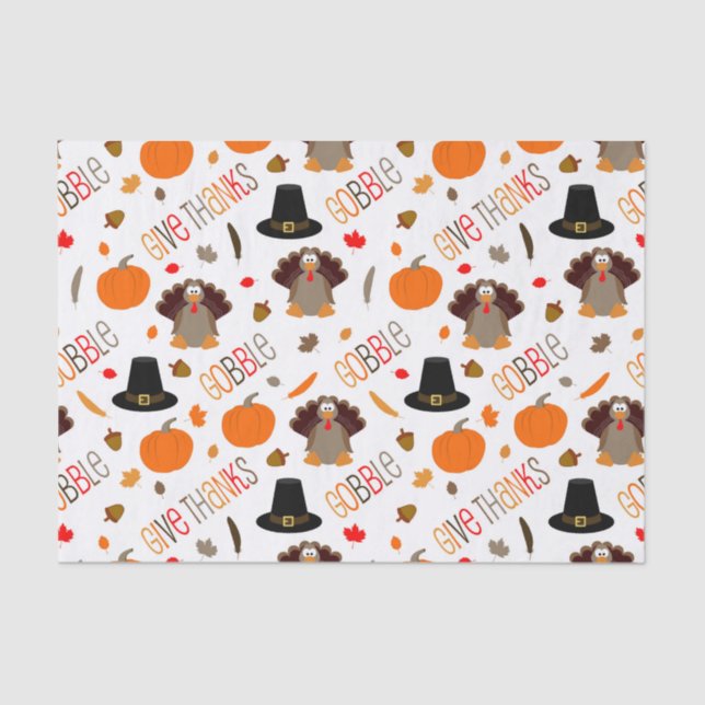 Cute Thanksgiving Pattern Gobble Give Thanks Tissue Paper (Front)