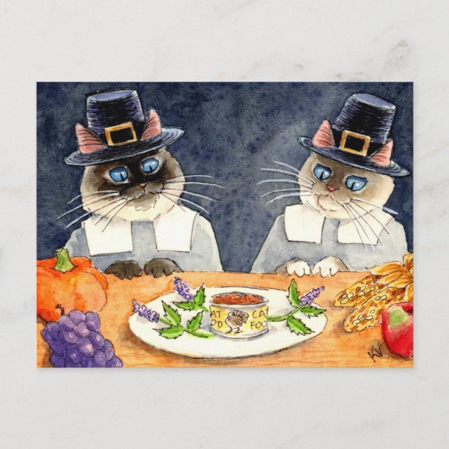 Cute Thanksgiving Pilgrim Cats postcard (Front)