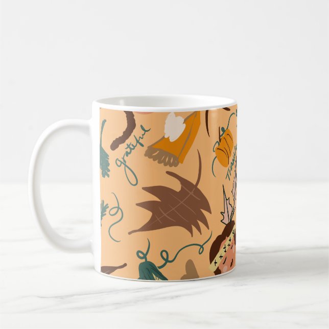 Cute Thanksgiving Pilgrim Fall Greenery Coffee Mug (Left)