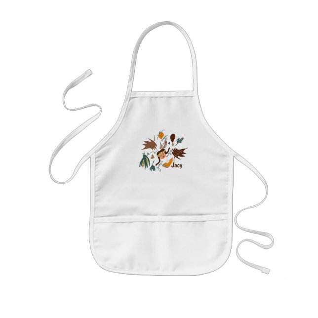 Cute Thanksgiving Pilgrim Fall Greenery Doodles Kids Apron (Front)