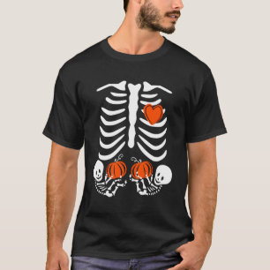Cute Thanksgiving Pregnant Twins Mother Gift Skele T-Shirt
