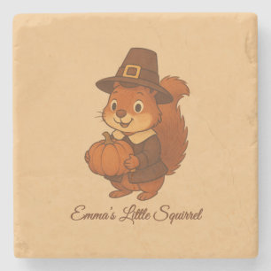 cute Thanksgiving Squirrel Pumpkin illustration Stone Coaster