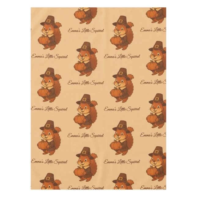 cute Thanksgiving Squirrel Pumpkin illustration Tablecloth (Front)
