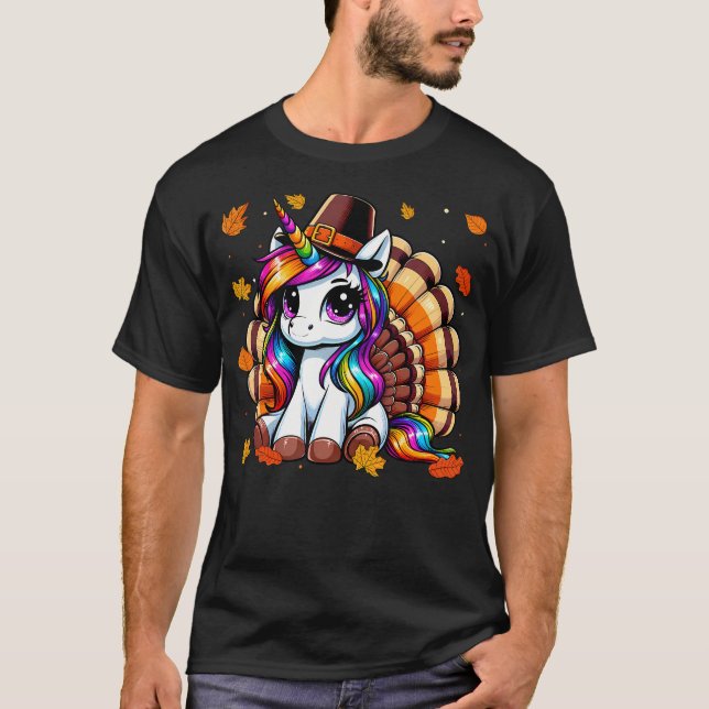 Cute Thanksgiving Toddler Turkey Unicorn Girls Kid T-Shirt (Front)