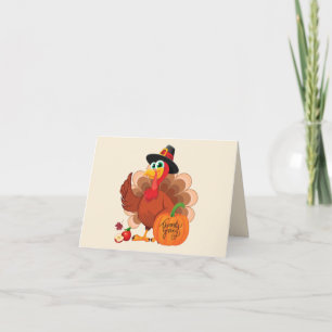 Cute Thanksgiving Turkey and Pumpkin Harvest Thank You Card