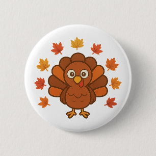 Cute Thanksgiving Turkey Autumn Leaves 6 Cm Round Badge
