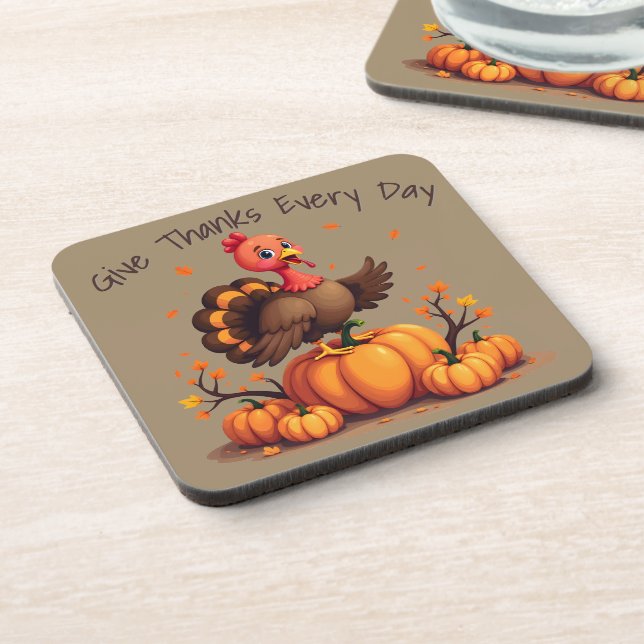 Cute Thanksgiving Turkey Autumn Pumpkins Scene Coaster (Left Side)