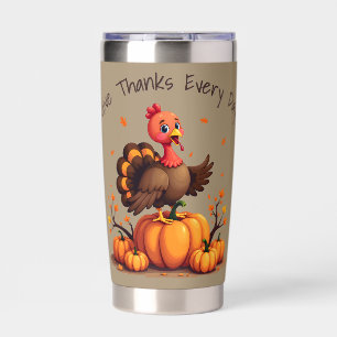 Cute Thanksgiving Turkey Autumn Pumpkins Scene Insulated Tumbler