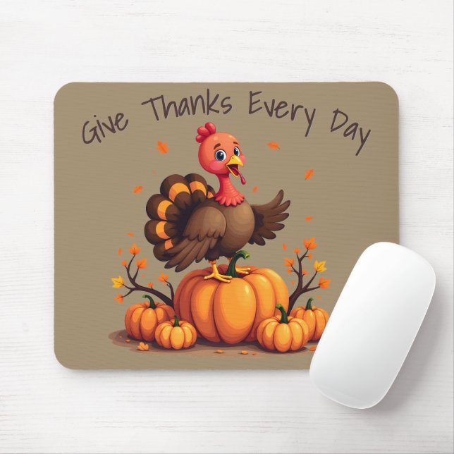 Cute Thanksgiving Turkey Autumn Pumpkins Scene Mouse Pad (With Mouse)