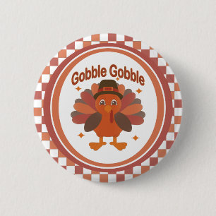 Cute Thanksgiving Turkey Cartoon – “Gobble Gobble” 6 Cm Round Badge