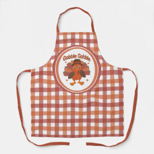 Cute Thanksgiving Turkey Cartoon – “Gobble Gobble” Apron