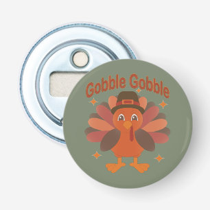 Cute Thanksgiving Turkey Cartoon – “Gobble Gobble” Bottle Opener