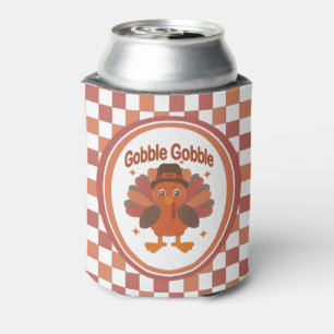 Cute Thanksgiving Turkey Cartoon – “Gobble Gobble” Can Cooler