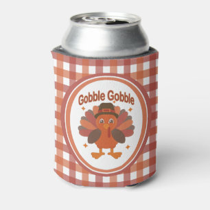 Cute Thanksgiving Turkey Cartoon – “Gobble Gobble” Can Cooler