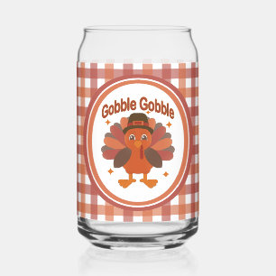 Cute Thanksgiving Turkey Cartoon – “Gobble Gobble” Can Glass