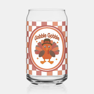 Cute Thanksgiving Turkey Cartoon – “Gobble Gobble” Can Glass