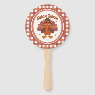 Cute Thanksgiving Turkey Cartoon – “Gobble Gobble” Hand Fan