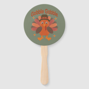 Cute Thanksgiving Turkey Cartoon – “Gobble Gobble” Hand Fan