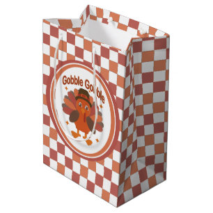 Cute Thanksgiving Turkey Cartoon – “Gobble Gobble” Medium Gift Bag