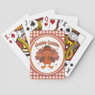 Cute Thanksgiving Turkey Cartoon – “Gobble Gobble” Playing Cards