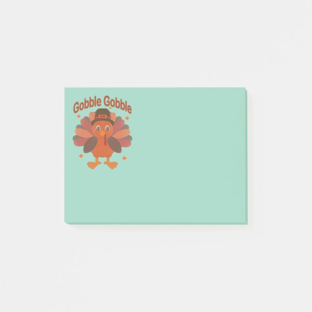 Cute Thanksgiving Turkey Cartoon – “Gobble Gobble” Post-it Notes (Front)