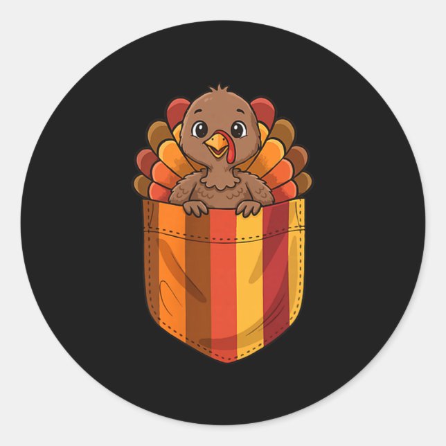Cute Thanksgiving Turkey Cket Men Women Kids  Classic Round Sticker (Front)