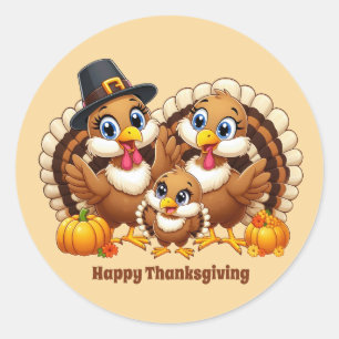Cute Thanksgiving turkey customisable  Classic Round Sticker
