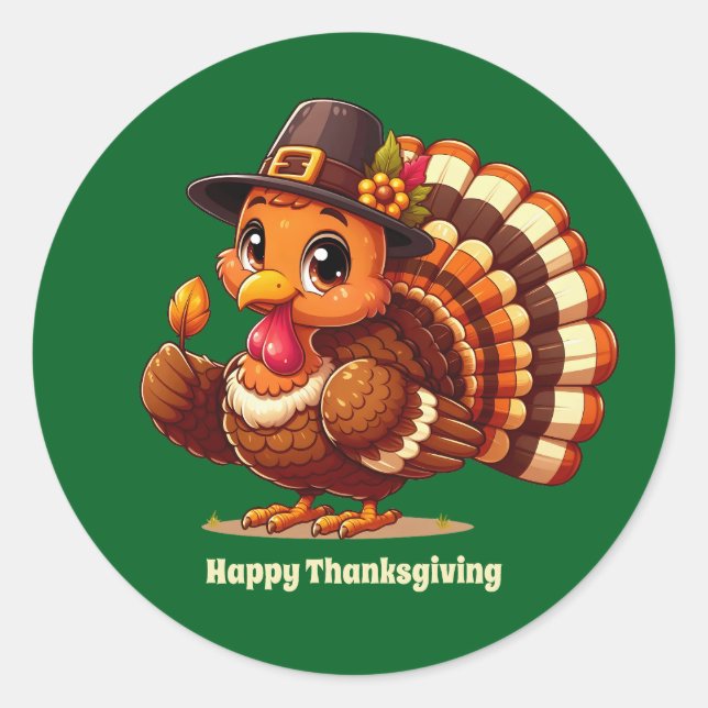 Cute Thanksgiving turkey customisable  Classic Round Sticker (Front)