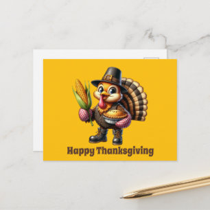 Cute Thanksgiving turkey customisable Holiday Postcard