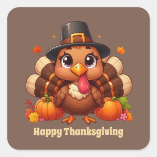 Cute Thanksgiving turkey customisable Square Sticker