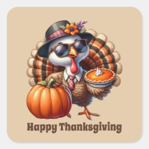 Cute Thanksgiving turkey customisable  Square Sticker