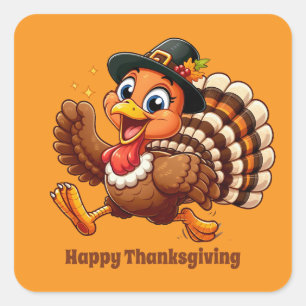 Cute Thanksgiving turkey customisable  Square Sticker