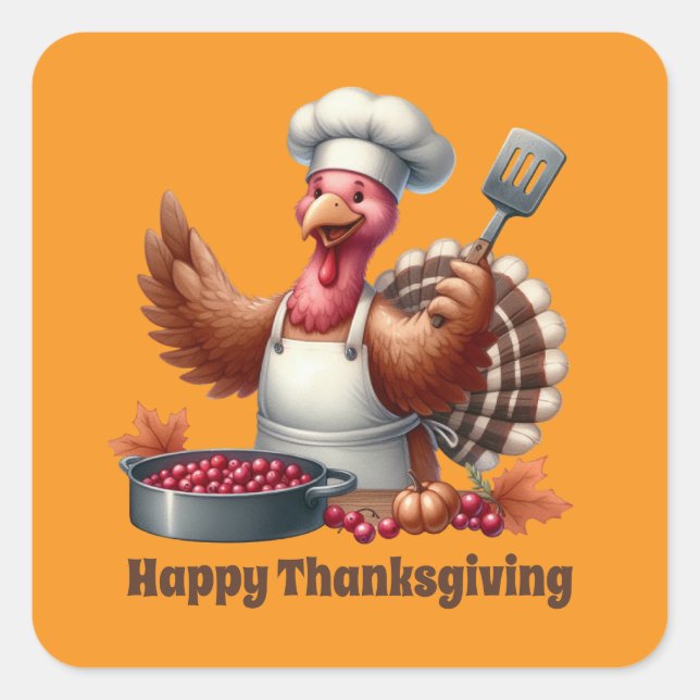 Cute Thanksgiving turkey customisable  Square Sticker (Front)