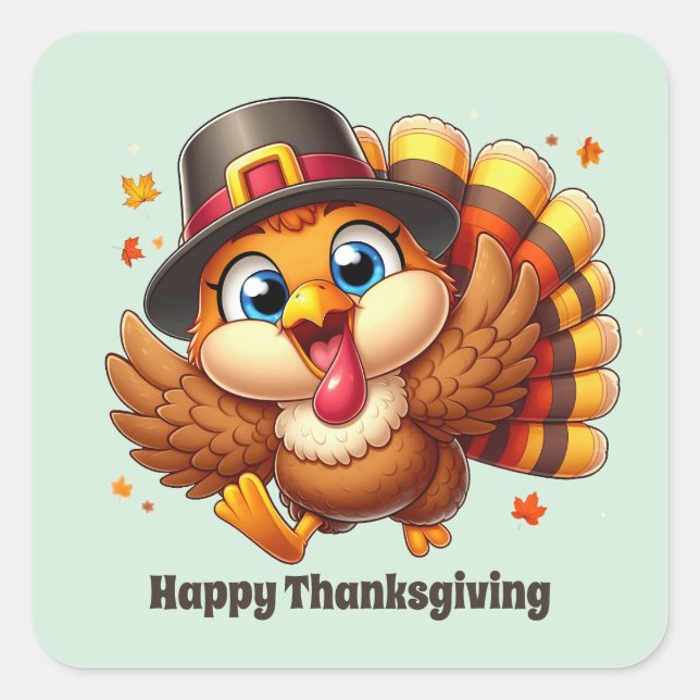 Cute Thanksgiving turkey customisable  Square Sticker (Front)