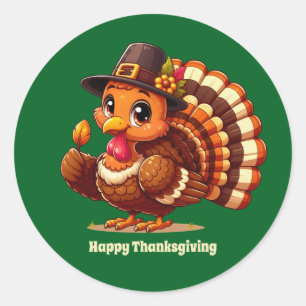 Cute Thanksgiving turkey customizable Classic Round Sticker
