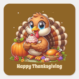Cute Thanksgiving turkey customizable  Square Sticker