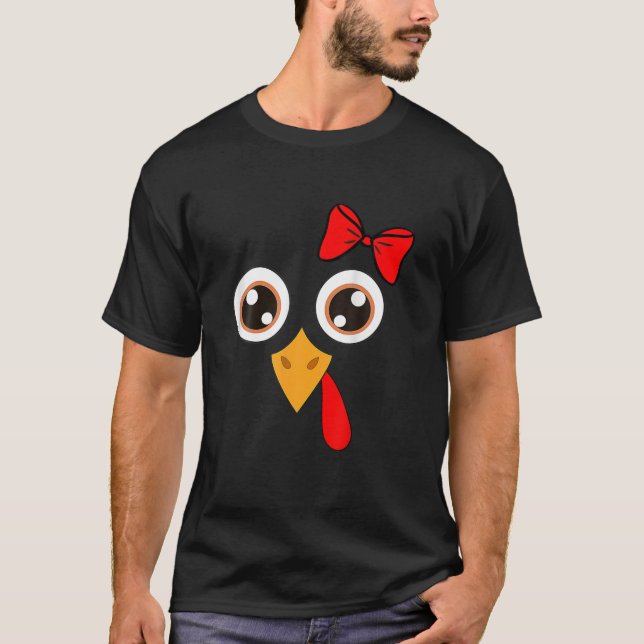 Cute Thanksgiving Turkey Face Women Girls Turkey D T-Shirt (Front)