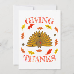 Cute Thanksgiving Turkey Fall Leaves Acorn Card