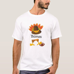 Cute Thanksgiving Turkey Football Cartoon Custom T-Shirt