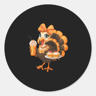 Cute Thanksgiving Turkey Pie Coquette Bow Girly Gi Classic Round Sticker
