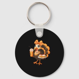 Cute Thanksgiving Turkey Pie Coquette Bow Girly Gi Key Ring