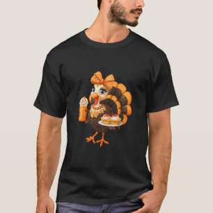Cute Thanksgiving Turkey Pie Coquette Bow Girly Gi T-Shirt