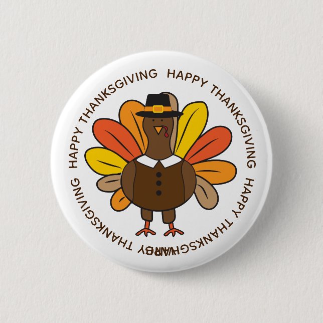 Cute Thanksgiving Turkey Pilgrim 6 Cm Round Badge (Front)