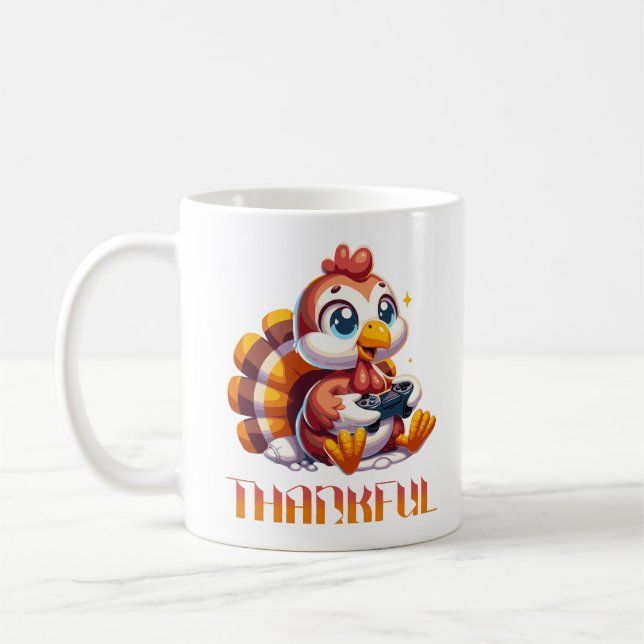 Cute Thanksgiving Turkey Playing Video Game  Coffee Mug (Left)