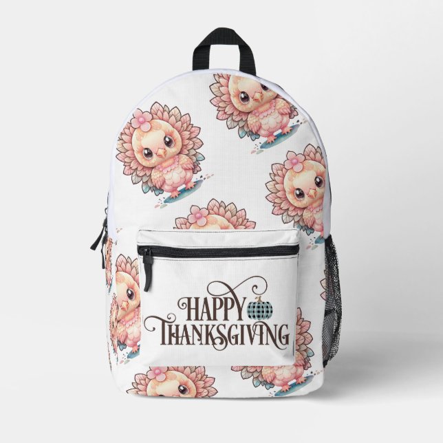 Cute Thanksgiving Turkey Printed Backpack (Front)