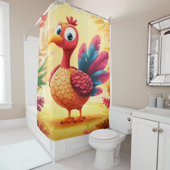 Cute Thanksgiving Turkey Shower Curtain (In Situ)