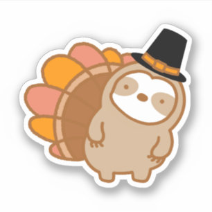 Cute Thanksgiving Turkey Sloth Vinyl Sticker 