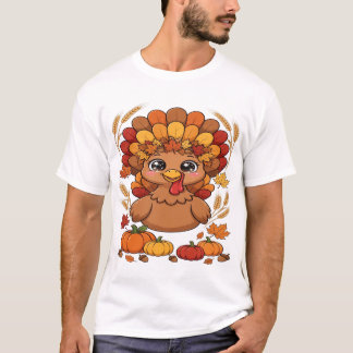 Cute Thanksgiving Turkey with Fall Leaves and Pump T-Shirt