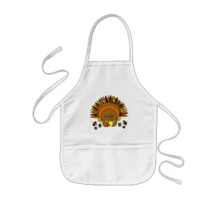 Cute Thanksgiving Turkey with Fall Leaves Kids Apron