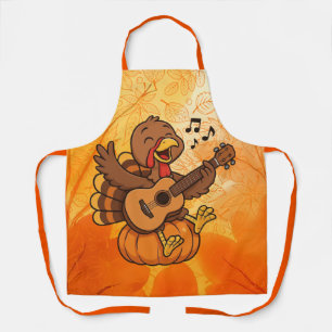 Cute Thanksgiving turkey with guitar Apron